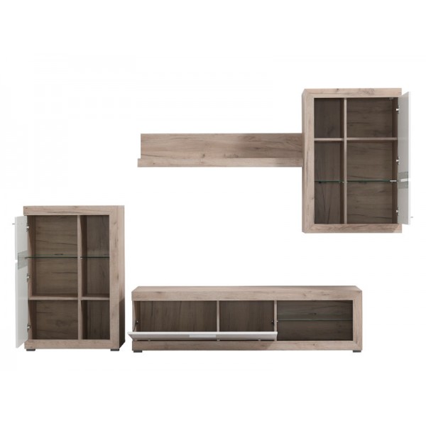 ΣΥΝΘΕΤΟ TV ROSSO GREY OAK/ΛΕΥΚΗ ΛΑΚΑ 266,5X41,5X186 εκ.
