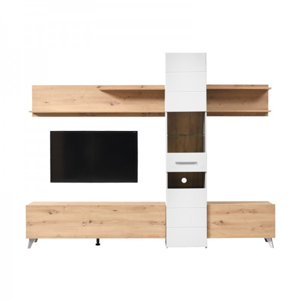 ΣΥΝΘΕΣΗ TV LINARES ARTISAN OAK/ΛΕΥΚΟ/ΛΕΥΚΟ ΓΥΑΛΙΣΤΕΡΟ 232X41,5X192 εκ.