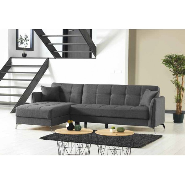 ΓΩΝΙΑΚΟΣ ΚΑΝΑΠΕΣ EMILIA ΓΚΡΙ 272X150X88 εκ. + ΤΡΑΠΕΖΑΚΙ ΣΑΛΟΝΙΟΥ 110Χ56 εκ.