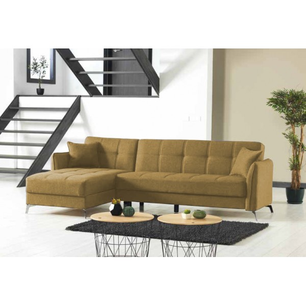ΓΩΝΙΑΚΟΣ ΚΑΝΑΠΕΣ EMILIA ΜΠΕΖ 272X150X88 εκ. + ΤΡΑΠΕΖΑΚΙ ΣΑΛΟΝΙΟΥ 110Χ56 εκ.